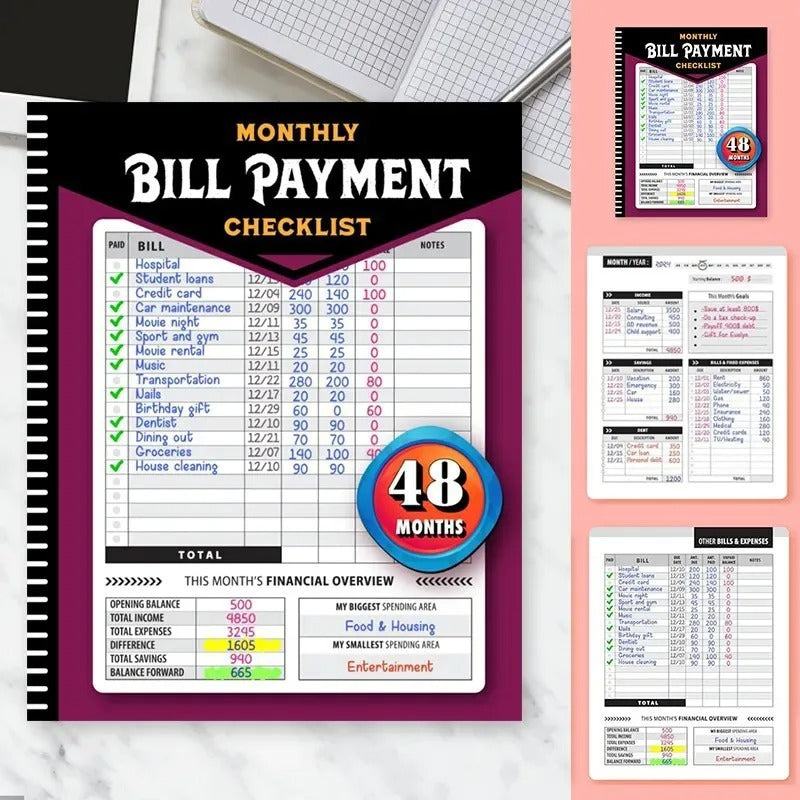Monthly Bill Payment Checklist: Bill Tracker Notebook, The 4-Year Guide for Families & Money Managers