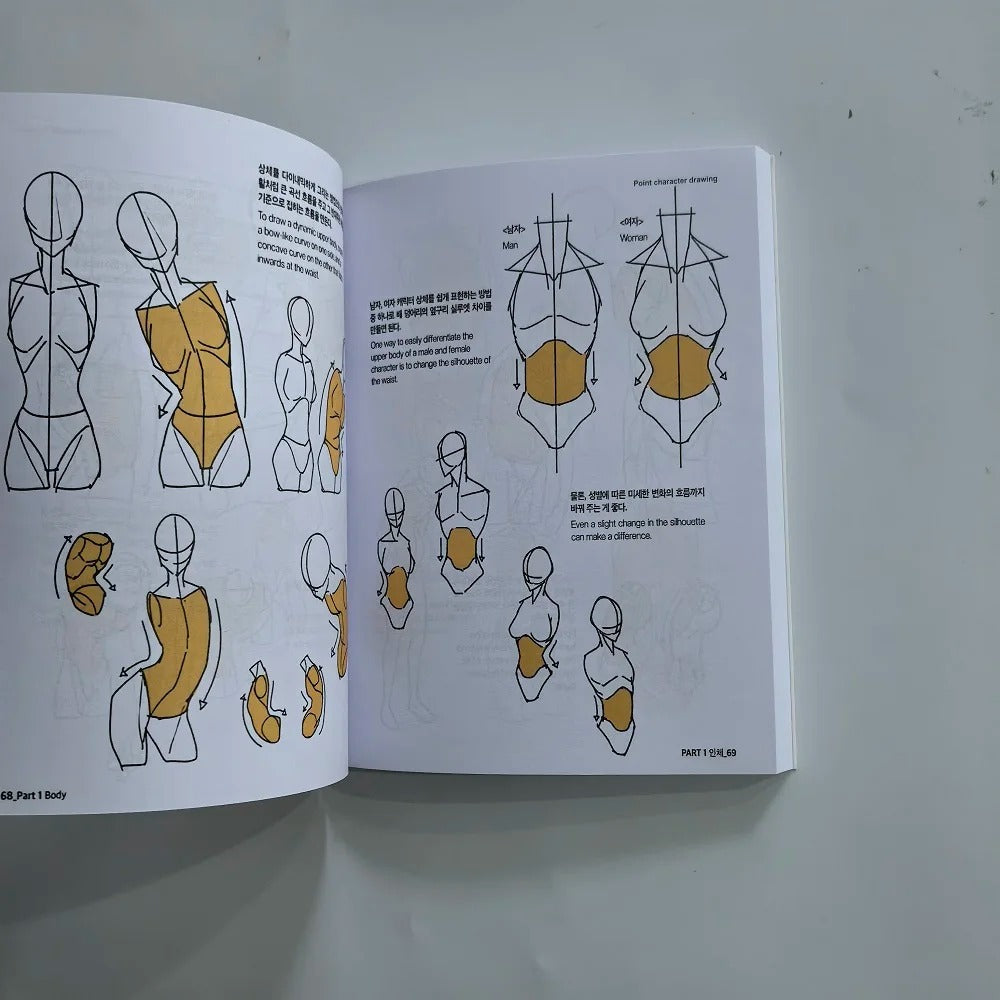 2 Books Bilingual English And Korean : POINT CHARACTER DRAWING TACO Korean Painter's Animation Character Quick Qrawing Art Book